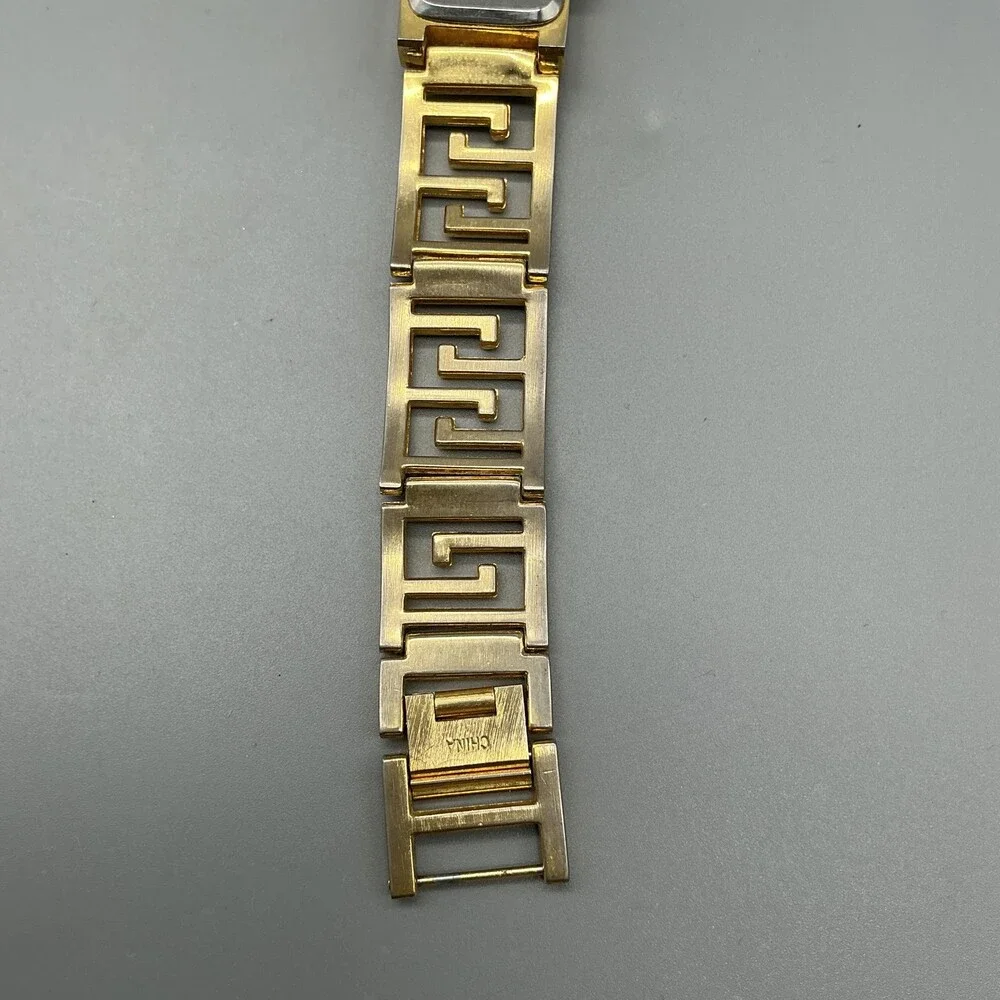 LA Express Womens Watch 18mm Gold Tone Greek Key Bracelet New Battery 7.5